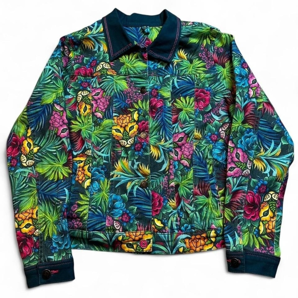 Vintage Ay Guey made in Mexico tropical jungle multicolor button jacket medium